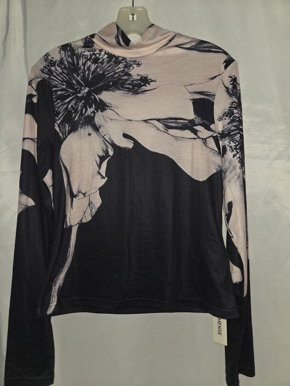 Stretch Floral Long-Sleeve Mock Neck Top